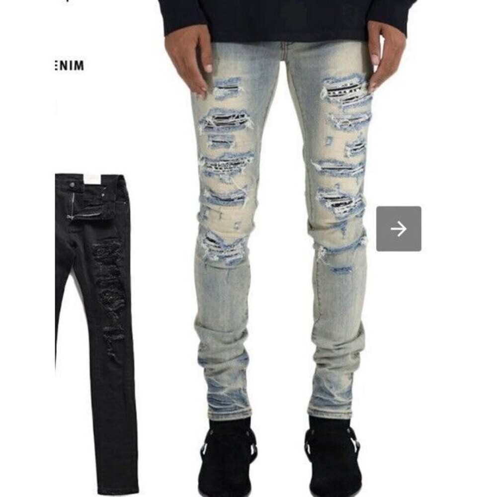 MNML | Printed Pants Unisex Denim Street Style Plain Cotton Logo Size 31